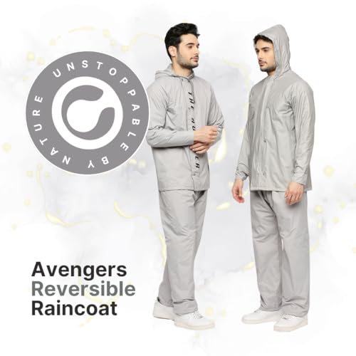 Image of Citizen Avengers Reversible Raincoat for Men with Waterproof Pant, Inbuilt Hood | Durable & Lightweight Rainsuit | Grey