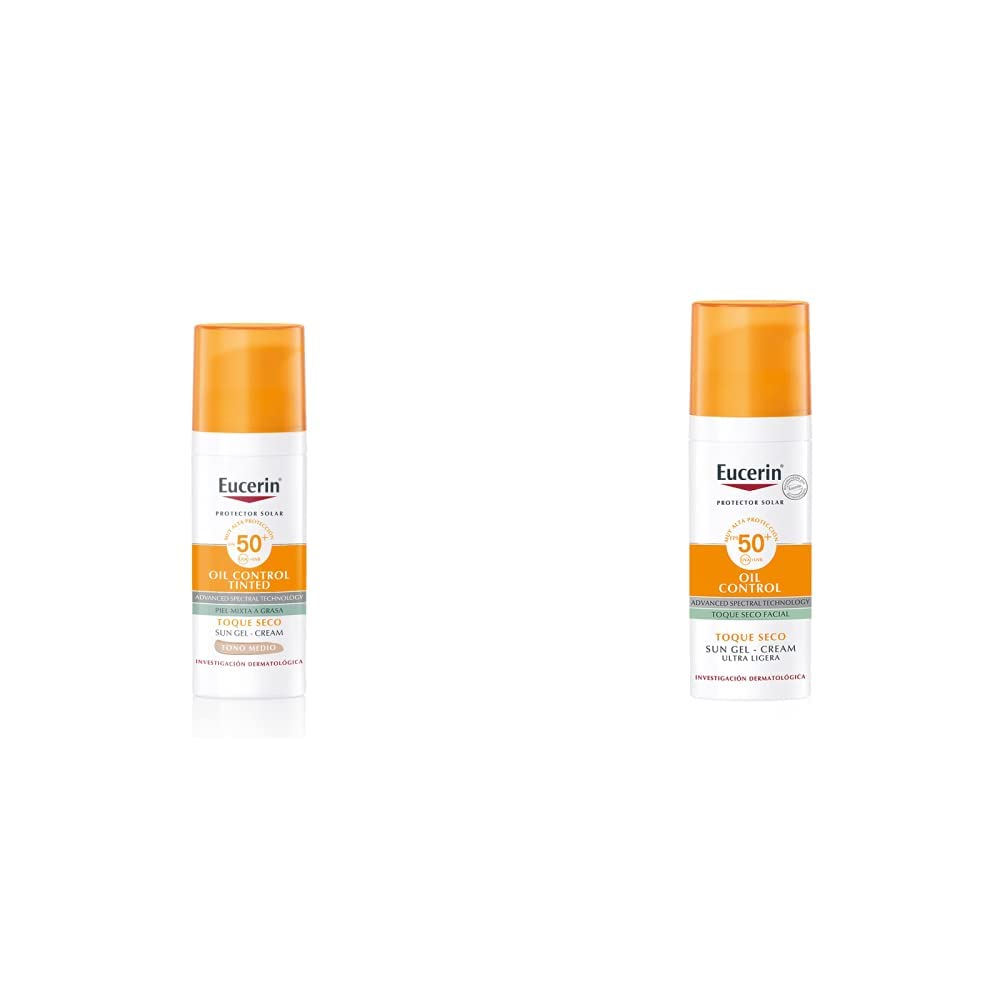 Eucerin Sun Oil Control Fps 50 + Tono Medio 50Ml + Protector solar facial efecto mate toque seco Oil Control, 50 ml