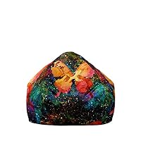 Treer Housse De Pouf Poire Géant Sans Remplissage – Motif Papillon, 90x110 Cm – Tissu Coton/Lin, Lavable