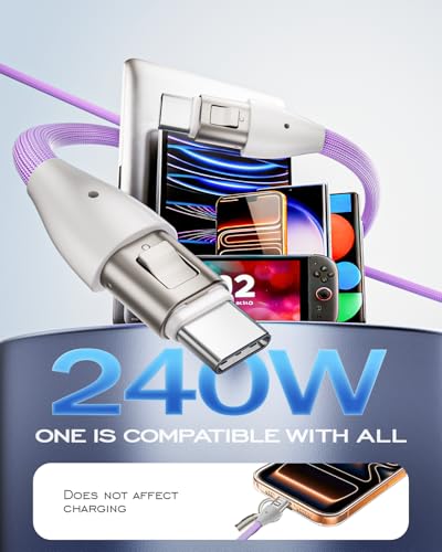 Image of Phone Lanyard Charging Cable, Type-C to USB-C 120cm 240W Fast Quick Charge Crossbody USB-C Strap 480Mbps Data Sync Anti Theft Purple Shoulder USB2.0 OTG Cord