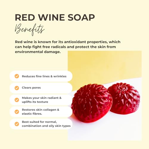 Image of Red Wine Soap, Pack of 3 * 100 gm | Reduces Fine Lines & Wrinkles, Glowing Skin, Brightens Skin, Moisturizing, Suitable for All Skin Types