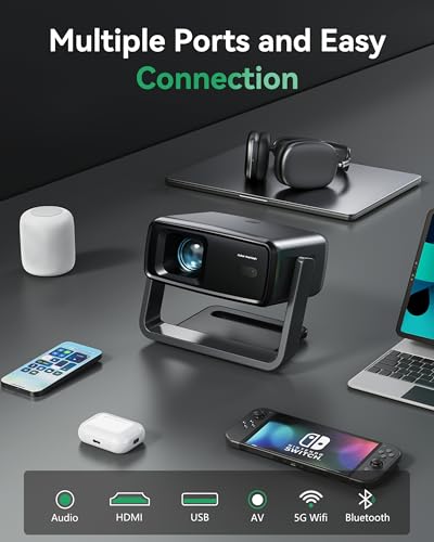 AUBOR MENTECH Projector with WiFi and Bluetooth, Support Decoding Projector 4K, 1200 ANSI 180° Rotatable with Native 1080P Mini Projector の商品画像 6