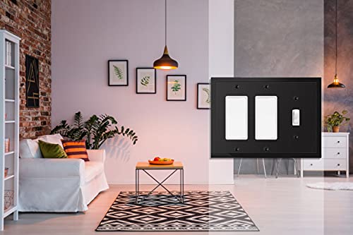 Henne Bery Modern Edge Decorative Wall Plate Switch Plate Outlet Cover, Durable Solid Zinc Alloy (Single Toggle/Double Decorator, Matte Black)