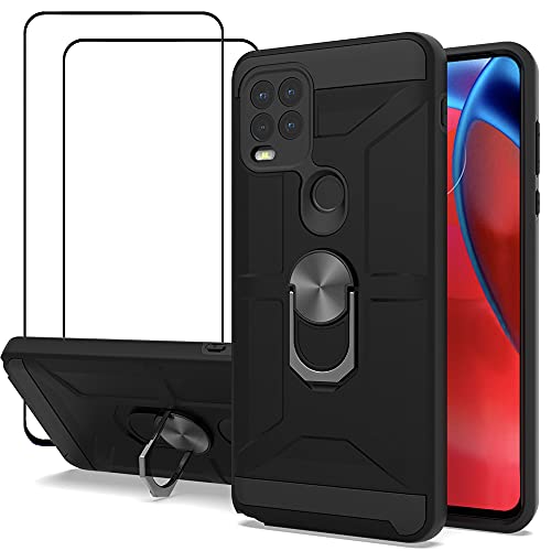 Chengmi ZMONE Phone Case for Motorola Moto G Stylus 5G Kickstand Case with Screen Protector [2 Pack] Military Grade Heavy Duty Shockproof Case Cover with Magnetic Ring Kickstand - Black