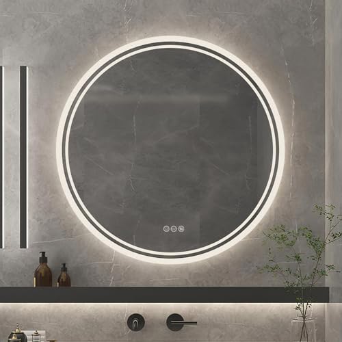 LUVODI Espejo Baño Luz Led: Espejo Redondo de Pared Antivaho 60cm con Interruptor Tactil 3 Colores Ajustable Retroiluminado Espelho Inteligente Decorativos para Lavavo Tocador
