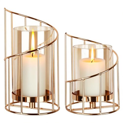 TMBMLPP 2er Set Windlicht Kerzenständer Gold Kerzenhalter Metall Windlicht Metall Deko Kerzenleuchter für Outdoor Esstisch Dekoration Wohnzimmer Bad Garten Kreativ Vintage Kerzen Ständer