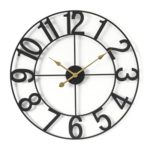 Sorbus Large Wall Clock for Living Room Decor - Wall Clock for Kitchen - 16 inch Big Wall Clock Decorative - Metal Wall Art - Analog Large Clock for Bedroom, Home, Kitchen, Office, Wall Decor (Black)