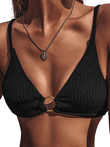 GORGLITTER Bikini para mujer, sin aros, con tirantes delgados, bikini con anillo, Negro , S Cover