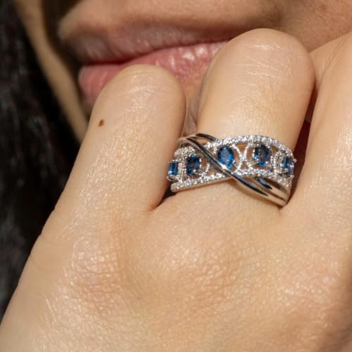 925 Sterling Silver Plated Simulated Blue Sapphire Band Ring Engagement Ring for Women2