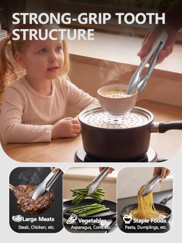 Bnlcd Stainless Steel Kitchen Tongs with Teeth Good Grip, 3Pcs Mud Color - image 5