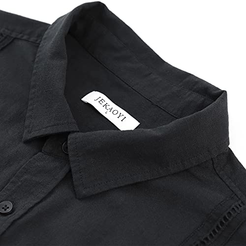 Image of JEKAOYI Mens Casual Linen Cotton Button Down Short Sleeve Shirts Cuban Camp Guayabera Beach Tops
