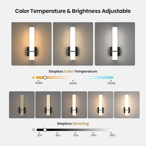 Image of AIJIASI Black Battery Operated Wall Sconces Set of 2, 10000mAh Rechargeable Wireless Wall Sconce with Remote Control, 3000K-6000K Dimmable LED Wall Lights for Living Room Bedroom Hallway 15 Inch