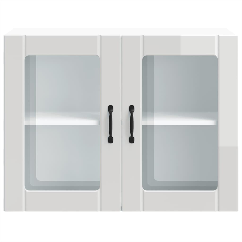 vidaXL Armoire Murale de Cuisine avec Porte vitrée Lucca Bois d'ingénierie Blanc Brillant