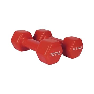 TOTAL Vinyl Coated Hexa PVC Dumbbells Set For Home Workout & Gym|Durable Non-Slip Dumbbell Pair For Strength Training,Biceps & Triceps For Men & Women|Set of 2-1 Kg (0.5Kg each) RED - image, photos