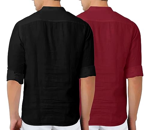 Image of FINIVO FASHION Men's Cotton Blend Solid Full Sleeve Combo Short Kurta Shirt, Regular Fit Solid Pattern Mandarin Collar Straight Kurta Shirt