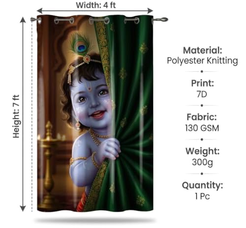 Image of Digital Printed Curtain with Pink Rose and Butterfly Design, 7 Feet, Grommet Top, White (1, Bal Krishna Curtain 2, 7 Feet)