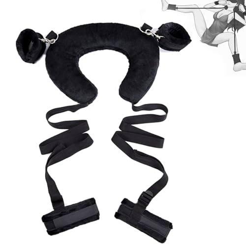 Puresex SM Bondage Set mit Beinspreizer & Kopfkissen Verstellbare Fesselgurte für Arme & Beine Bondageset Fessel Set Anfänger Schwarz