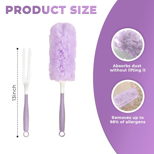 Image of Disposable Microfiber Feather Duster for Home Cleaning with 5 Refills-1 Short+1 Long Handle-Multipurpose Dusting Brush with Bendable Head Ideal for Cleaning AC Vents Car Blinds Furniture