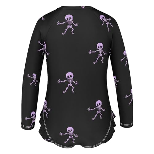 ALAZA Toddler Swimsuit Girl Bathing Suit Swimwear Rash Guard Purple Skeleton Long Sleeve 3T3