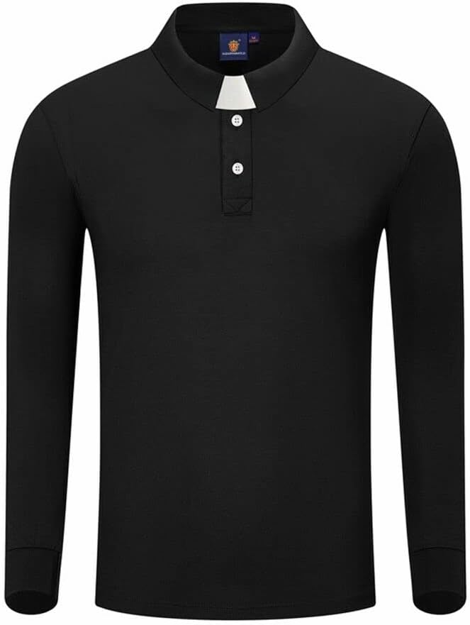 BLESSUME Church Clergy Polo Shirt with White Insert Tab Collar Short Sleeves/Long Sleeves