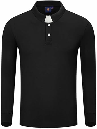 BLESSUME Church Clergy Polo Shirt with White Insert Tab Collar Short Sleeves/Long Sleeves
