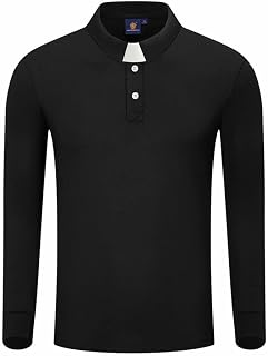 Church Clergy Polo Shirt with White Insert Tab Collar Short Sleeves/Long Sleeves