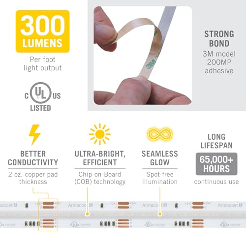 Image of Armacost Lighting RibbonFlex Pro 24V COB LED Strip Light Tape RGB+W, 300 Lumens /Ft, 2.5M 177710