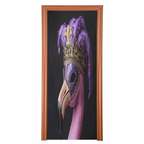 FLildon Mardi Gras Flamingo Mask Door Cover Decoration, Party Accessory Porch Decor for Festive Ornament Room Door Covers 35 x 79 Inch