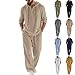 Herren Jogginganzug Set Sommer Baumwolle 2 Teilier Trainingsanzug Langarm Poloshirt und Hose Freizeitanzug Sportanzug Einfarbig Casual Outfit mit Knöpfen und Kapuze für Alltag