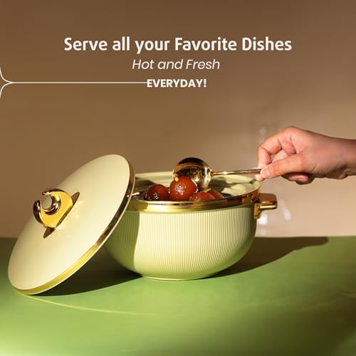 Image of SELVEL Royal Linex Casserole Collection | Insulated Hot Cases | Stainless Steel Inner | BPA-Free | Brown & Lime Green | (Royal Linex Casserole - Lime Green, 1700ml)