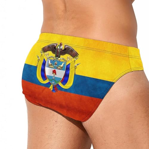 Colombia Flag Printed Swim Briefs for Men Sexy Bikini Swimwear Elastic Beach Trunks Bathing Suit4
