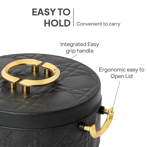 Image of CELLO Ornetto Big Set of 3 Pcs Insulated Steel Casserole Hot Box for Kitchen, Black (1500ml, 2000ml, 2500ml) | Airtight Hot Pot Case Keeps Food Hot & Warm, Casserole Set for Roti Chapati Rice Biryani