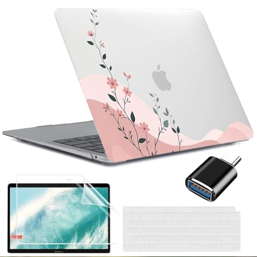 MUSHUI 4 en 1 Funda para MacBook Air 13 Pulgadas M1 A2337 A2179 A1932, 2020 2019 2018, Súper Delgada Plástico Carcasa Rígida & Cubierta de Teclado & Protector de Pantalla & Adaptador USB C, New14