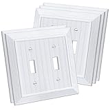CML Klassische Kipplichtschalter-Wandplatte, 2-fach Steckdosenabdeckungen, Vintage-Retro-Design, Holzmaserung, Standardgröße 12,4 x 12,4 cm, schlagfest, Weiß, 5 Stück