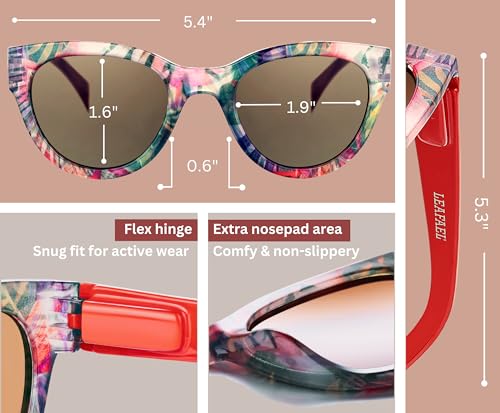 Sunglasses Women's Trendy Retro Floral Design | Polarized Lens UV Protection | Square Cat Eye Frame | Casual & Active Wear3