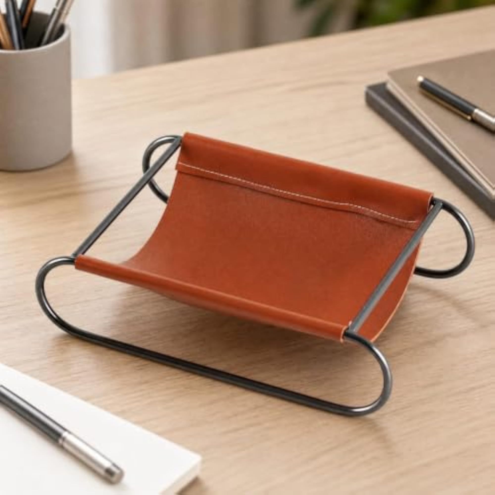 Versatile Rectangular Faux Leather Desk Tray, Long-Lasting