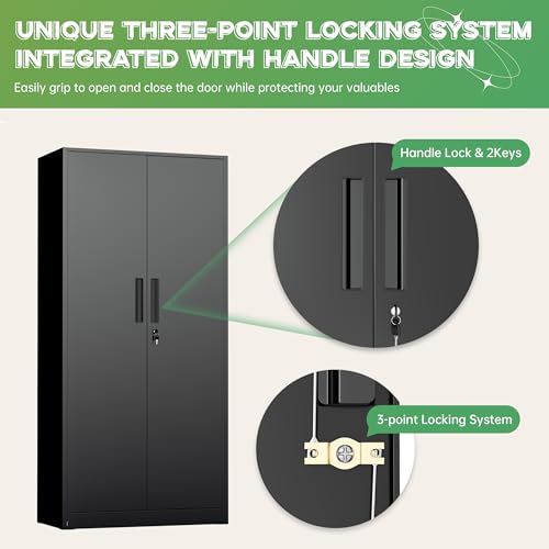 Image of INTERGREAT Metal Storage Cabinet with Lock, 63 inch H Metal Cabinets Storage with 2 Doors and 4 Adjustable Shelves, Locking Garage Cabinet for Home Office, Kitchen, Bathroom (Black)
