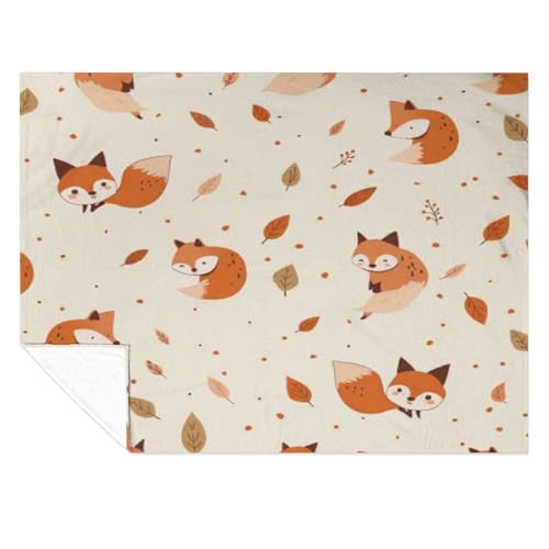 Plaid imprimé renard mignon et branches botaniques pour canapé - 7