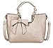 Womens Bow Shoulder Satchel Handbag - Top Handle Plain Bag - Medium Size Purse with a Long Adjustable Shouder Strap - Hannah (Metallic)