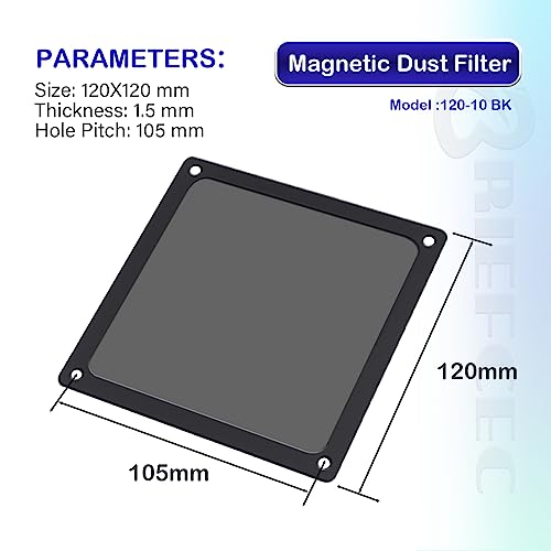 BRIEFCEC Dust Filter 120mm Magnetic Frame PC Cooler/PSU/Routers Dust Mesh 80 Nylon, Black (10Pack)