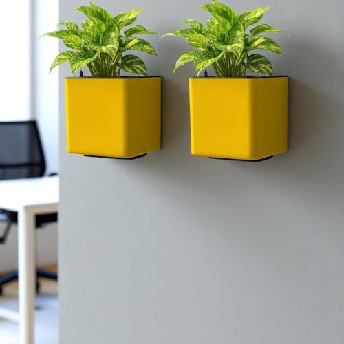 Image of Indian Discovery Self Watering Wall Hanging Planter|Hanging /Hooked Flower Pots for Home, Balcony, Vertical Garden Decor Flower Pots(1 PC, Yellow, Square) |6 Inch UV-Resistant Plastic Plant Pots