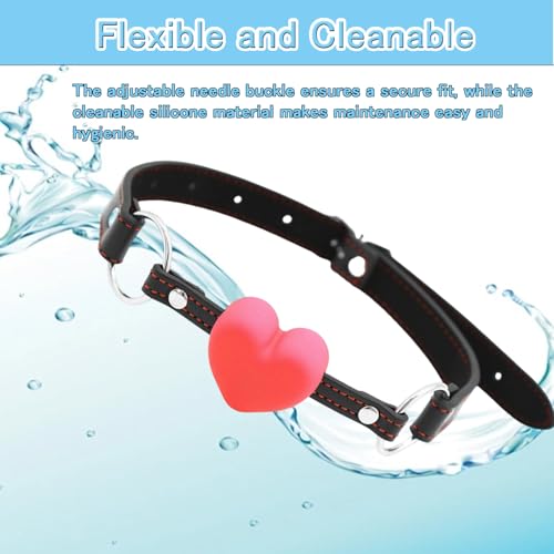 Image of DFsucces Leather Restraints Ball Mouth Plug Silicone Bondage Ball Gag Hollowed-Breathable Silicone Sex Gag Muzzles Adjustable Strap Bondage Harness Restraints( (Red-H1)