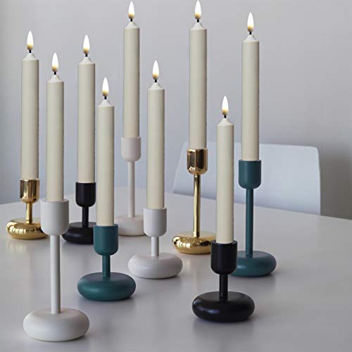 10 Pack Wax Covered Flameless Windows Candles with Remote and Timer, Ivory Battery Powered Candle with Removable Silver Candleholders
