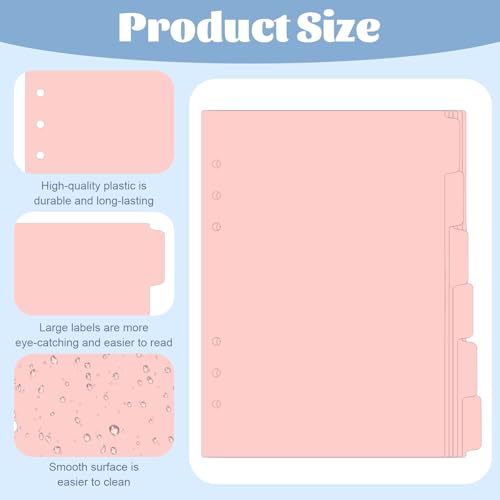 TIESOME 6 Ring BBinder Dividers with 12 Tabs, A5 Pink Plastic Binder Index Dividers Binder Aesthetic Dividers Pages for Notebooks and Binders,Tabs for Binder - Thumbnail 3