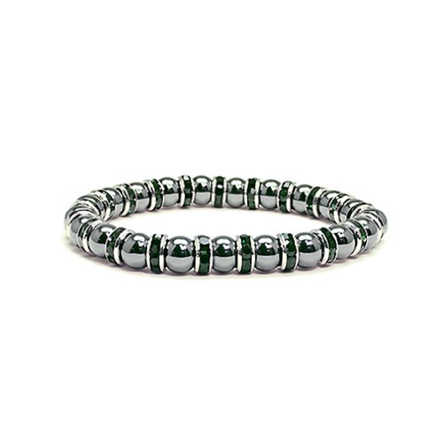Accents Kingdom Bracelet Hématite Magnétique Tuchi Perle Simulée pour Femme avec Cristal D'émeraude Simulé, 19.05 cm
