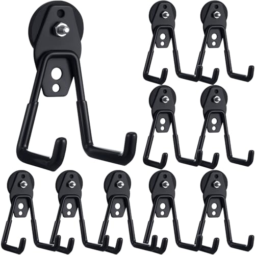 Image of Landhoow 10 Pcs Large Magnetic Hooks Heavy Duty Garage Magnet Hooks Strong Storage Utility Magnetic Hangers with Anti Slip Rubber Coating for Indoor and Outdoor Hanging (Black)