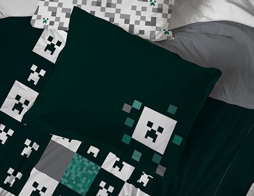 Image of Minecraft Creeper Full Comforter Set 7 Piece Video Game Bedding, Green | Zombie Enderman, Comforter Sheets Shams Pillowcases, Official Product, Soft Microfiber, Machine Washable, Kids Gift