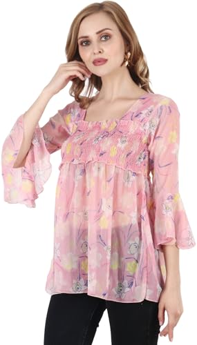 Image of POPWINGS Printed Chiffon Peplum Tops for Women