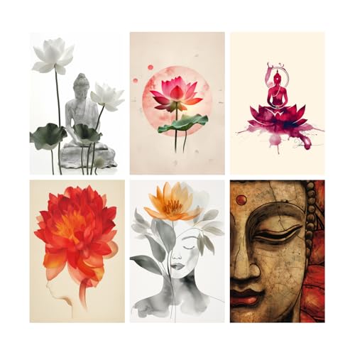 Image of SiddArtify Serene Buddha - Lotus Flower Art Print Set - 300GSM Board - 12x18 Inch - Pack of 6 Wall Room Decoration art Poster Prints
