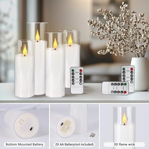 Image of 24-Pack Premium Flameless LED Candles - Elegant White & Clear Acrylic Pillar Design with Realistic Flickering Flame, Remote Control & Timer for Weddings, Christmas, Halloween & Home Decor